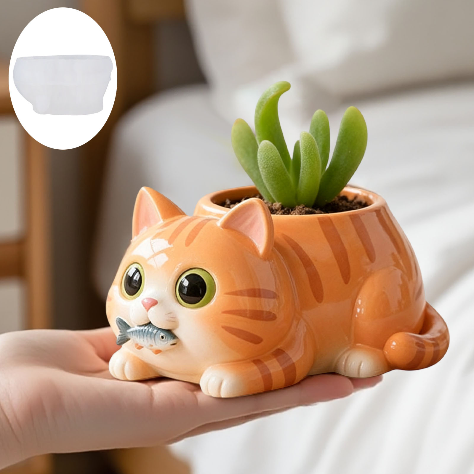 Cat Eating Fish Flower Pot Sil - Potsticker Mold บทวิจารณ์และราคา