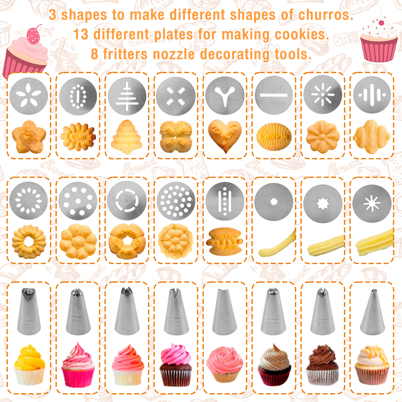 Cookie Press Gun Tips Set Stai - Churros Maker Gun บทวิจารณ์และราคา
