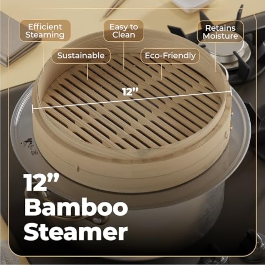 Bamboo Steamer Basket - 2-Tier - Bao Steamer Bamboo บทวิจารณ์และราคา