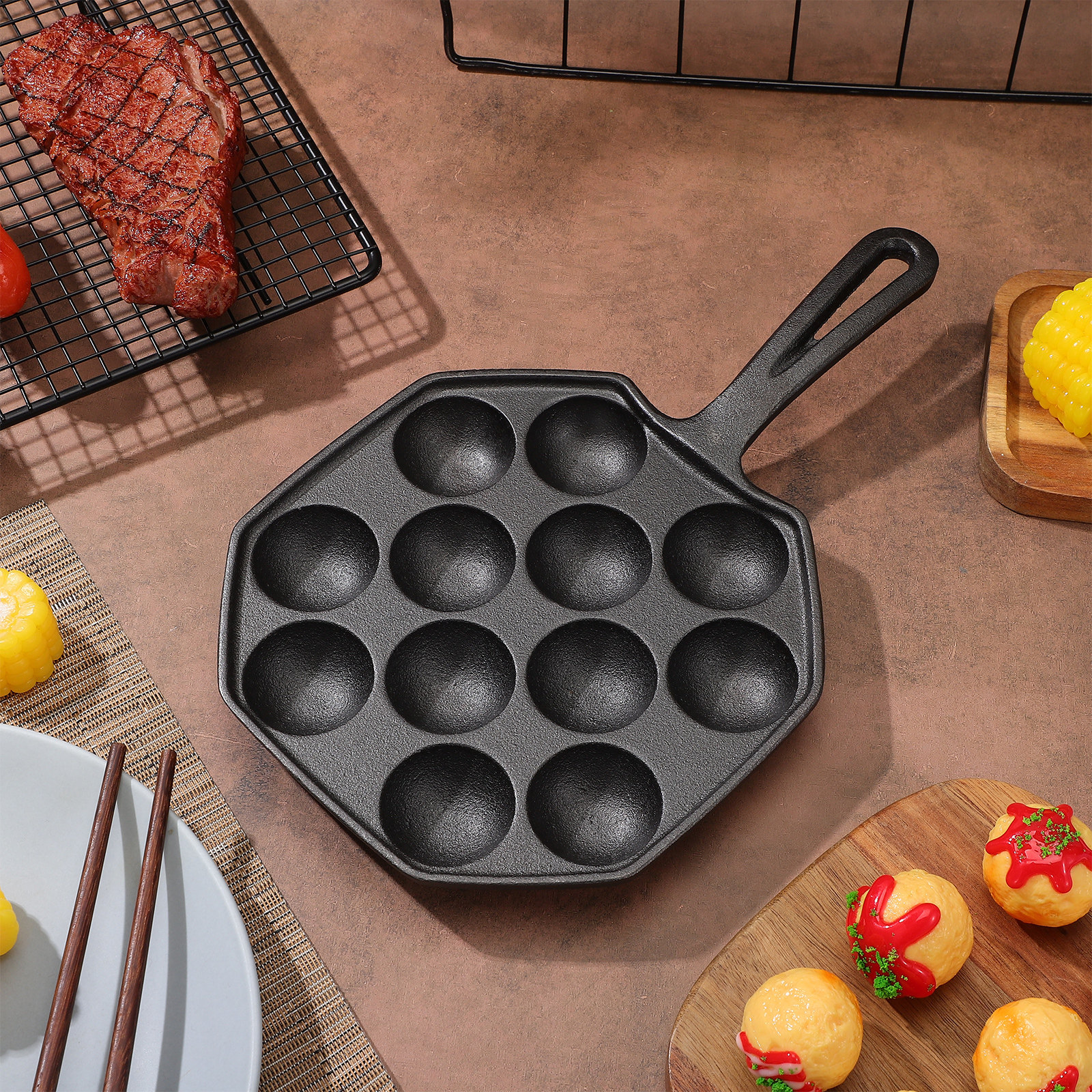 12 Molds Takoyaki Pan Cast Iro - Takoyaki Grill Plate บทวิจารณ์และราคา